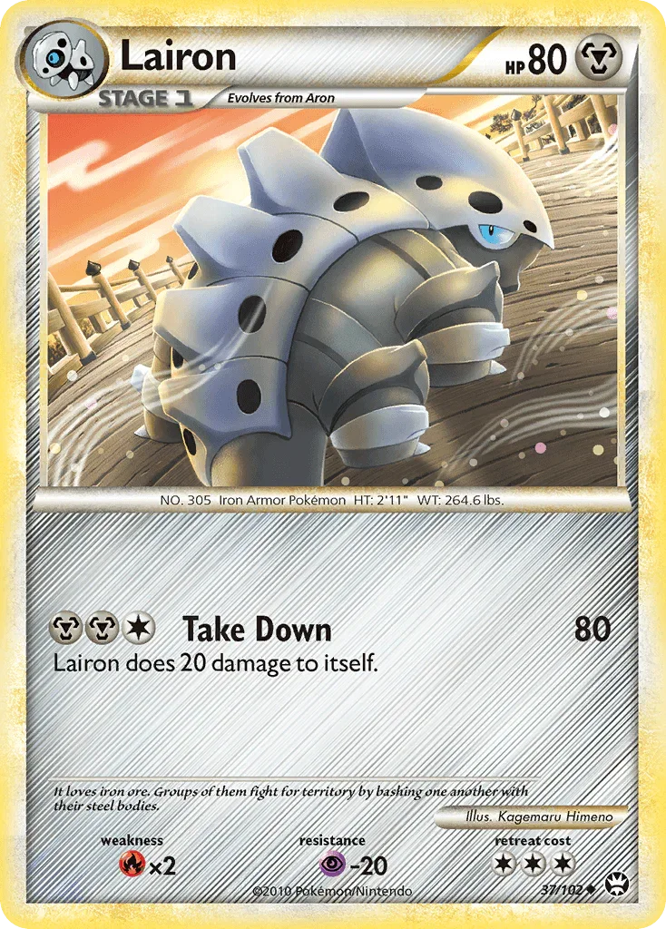 37, Fire[×2], HeartGold & SoulSilver: Triumphant, Metal, Normal, Psychic[-20], Reverse Holofoil, Uncommon Lairon (37/102) [HeartGold & SoulSilver: Triumphant] - Trading Card World