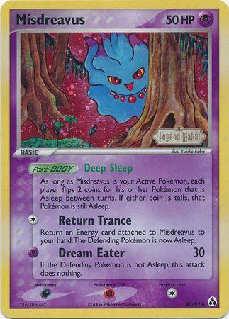 40, Darkness[×2], EX: Legend Maker, Fighting[-30], Psychic, Reverse Holofoil, Uncommon Misdreavus (40/92) (Stamped) [EX: Legend Maker] - Trading Card World
