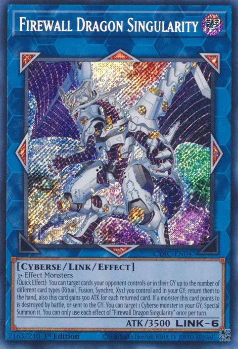 1st Edition, Cyberse, Cyberstorm Access, Dark, Link/Effect Monster, Secret Rare Firewall Dragon Singularity [CYAC-EN047] Secret Rare - Trading Card World