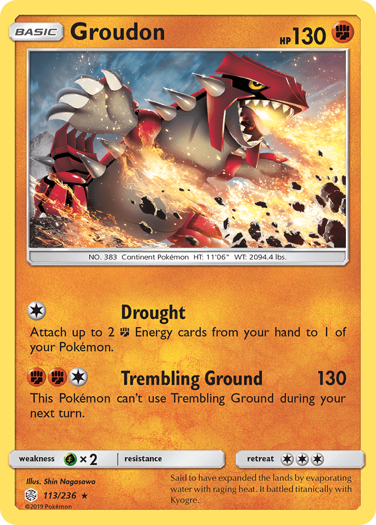 113, Fighting, Grass[×2], Normal, Rare, Reverse Holofoil, Sun & Moon: Cosmic Eclipse Groudon (113/236) [Sun & Moon: Cosmic Eclipse] - Trading Card World