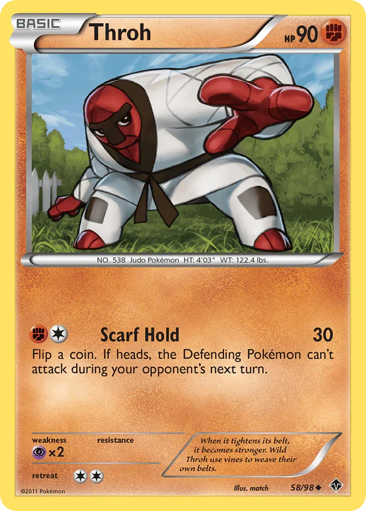 58, Black & White: Emerging Powers, Fighting, Normal, Psychic[×2], Reverse Holofoil, Uncommon Throh (58/98) [Black & White: Emerging Powers] - Trading Card World