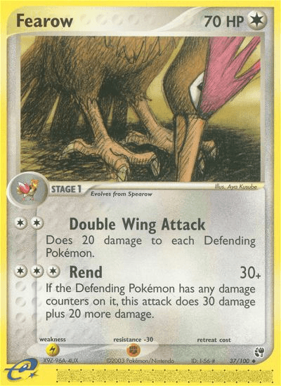 37, Colorless, EX: Sandstorm, Fighting[-30], Lightning[×2], Normal, Reverse Holofoil, Uncommon Fearow (37/100) [EX: Sandstorm] - Trading Card World