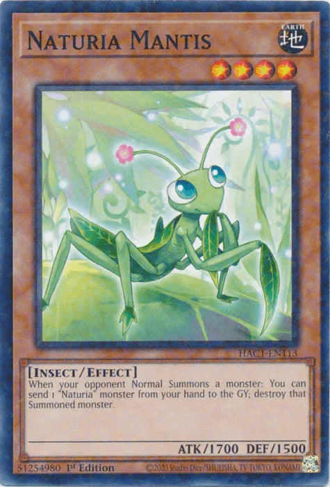 1st Edition, Common, Earth, Effect Monster, Hidden Arsenal: Chapter 1, Insect Naturia Mantis (Duel Terminal) [HAC1-EN113] Common - Trading Card World