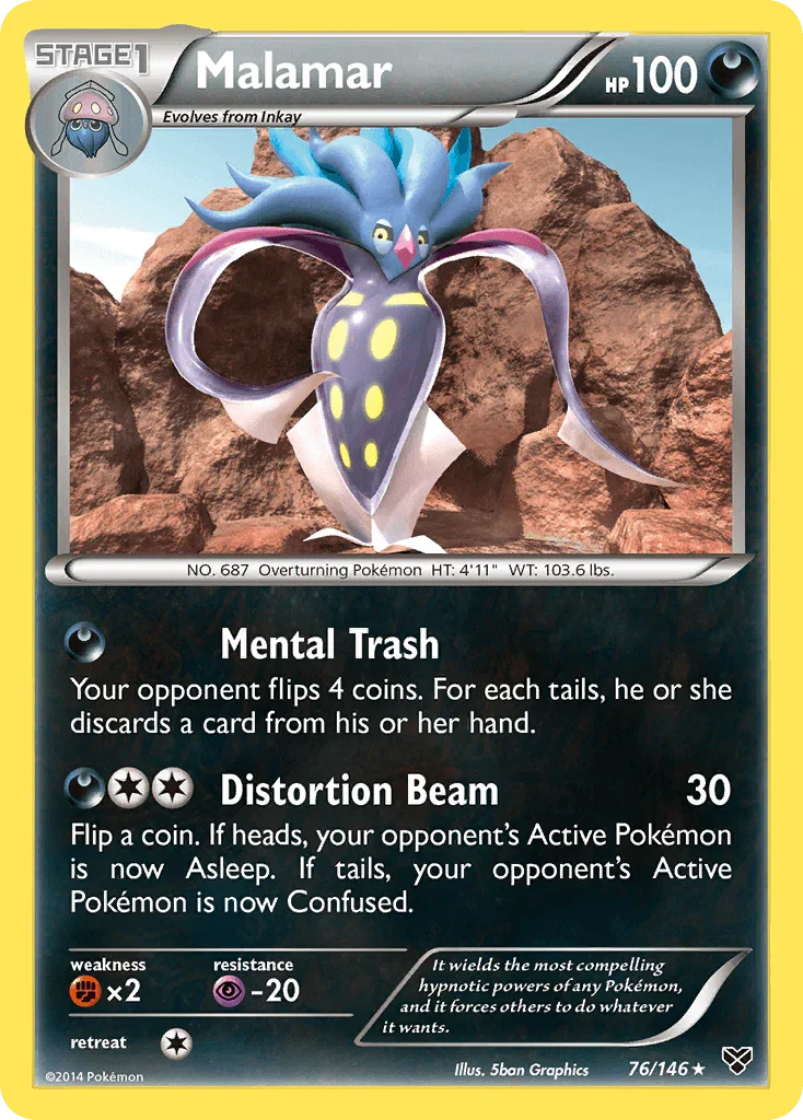 76, Darkness, Fighting[×2], Normal, Psychic[-20], Rare, Reverse Holofoil, XY: Base Set Malamar (76/146) [XY: Base Set] - Trading Card World