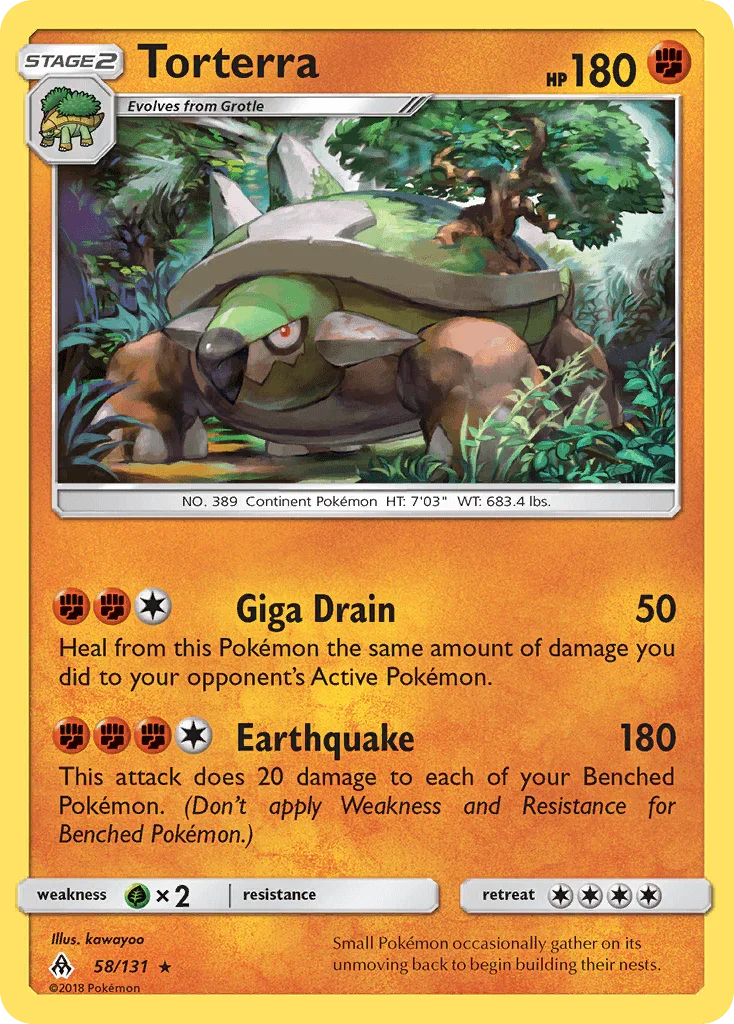 58, Fighting, Grass[×2], Normal, Rare, Reverse Holofoil, Sun & Moon: Forbidden Light Torterra (58/131) [Sun & Moon: Forbidden Light] - Trading Card World