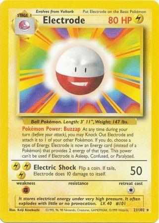21, Base Set Unlimited, Fighting[×2], Lightning, Normal, Rare Electrode (21/102) [Base Set Unlimited] - Trading Card World