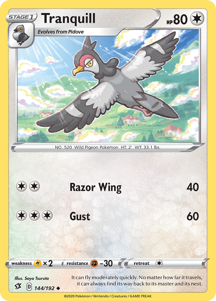 144, Colorless, Fighting[-30], Lightning[×2], Normal, Reverse Holofoil, Sword & Shield: Rebel Clash, Uncommon Tranquill (144/192) [Sword & Shield: Rebel Clash] - Trading Card World