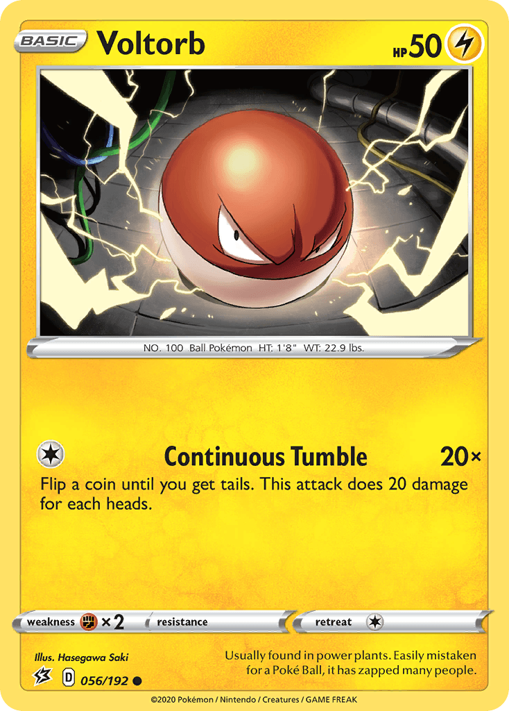 056, Common, Fighting[×2], Lightning, Normal, Reverse Holofoil, Sword & Shield: Rebel Clash Voltorb (056/192) [Sword & Shield: Rebel Clash] - Trading Card World