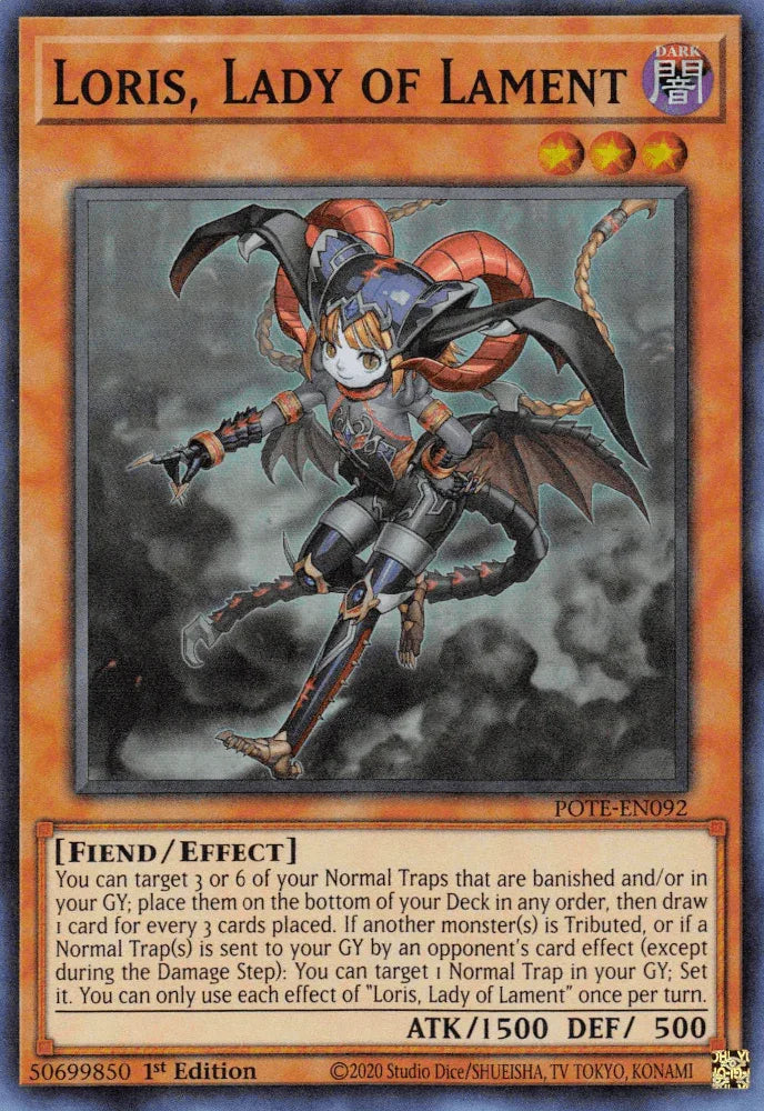 1st Edition, Dark, Effect Monster, Fiend, Power of the Elements, Super Rare, Unlimited Loris, Lady of Lament [POTE-EN092] Super Rare - Trading Card World