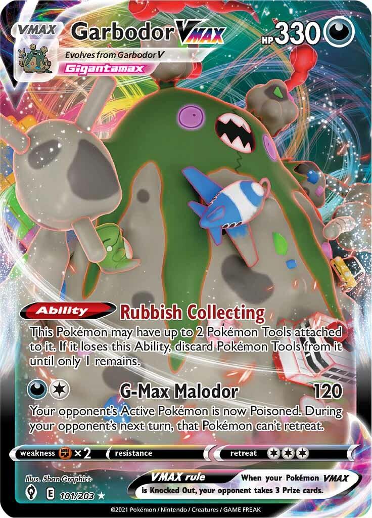 Darkness, Fighting [x2], Holofoil, Sword & Shield: Evolving Skies, Ultra Rare Garbodor VMAX (101/203) [Sword & Shield: Evolving Skies] - Trading Card World