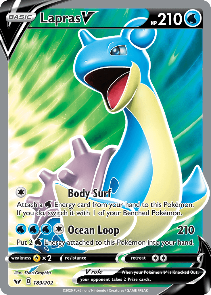 189, Holofoil, Lightning[×2], Sword & Shield: Base Set, Ultra Rare, Water Lapras V (189/202) [Sword & Shield: Base Set] - Trading Card World
