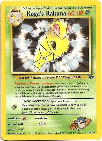47, Fire[×2], Grass, Gym Challenge Unlimited, Normal, Uncommon Koga's Kakuna (47/132) [Gym Challenge Unlimited] - Trading Card World