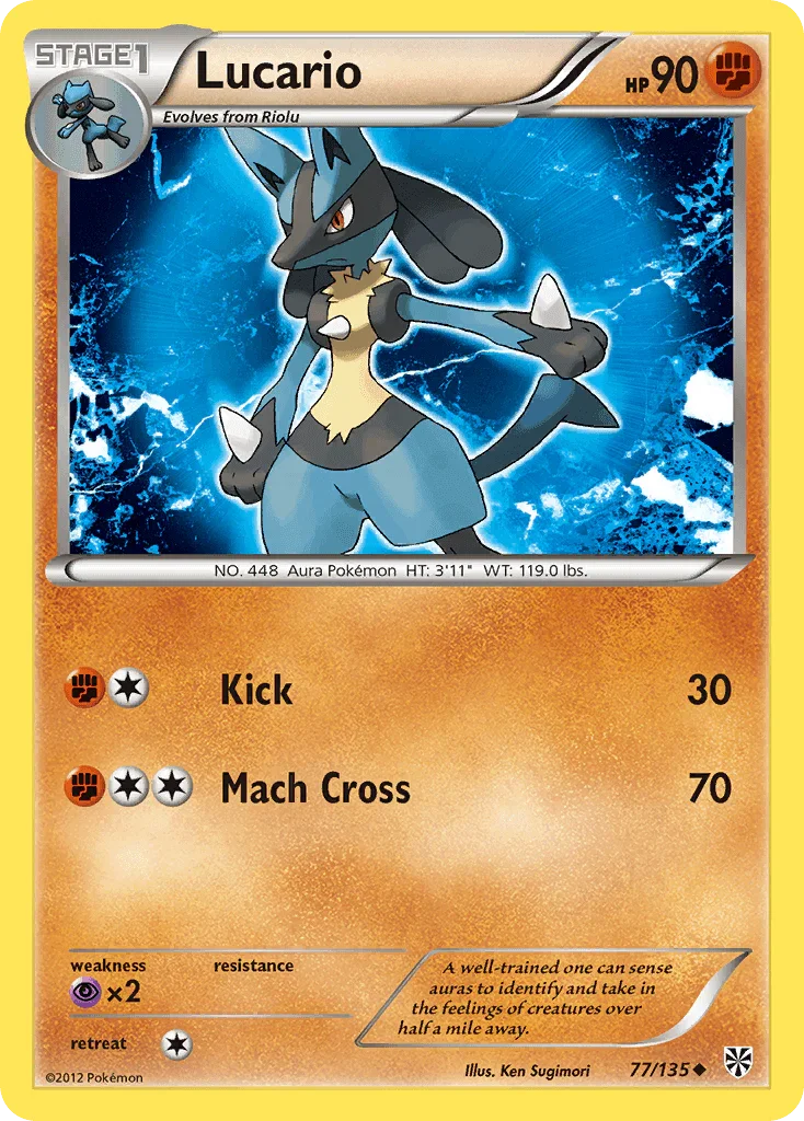 77, Black & White: Plasma Storm, Fighting, Normal, Psychic[×2], Reverse Holofoil, Uncommon Lucario (77/135) [Black & White: Plasma Storm] - Trading Card World
