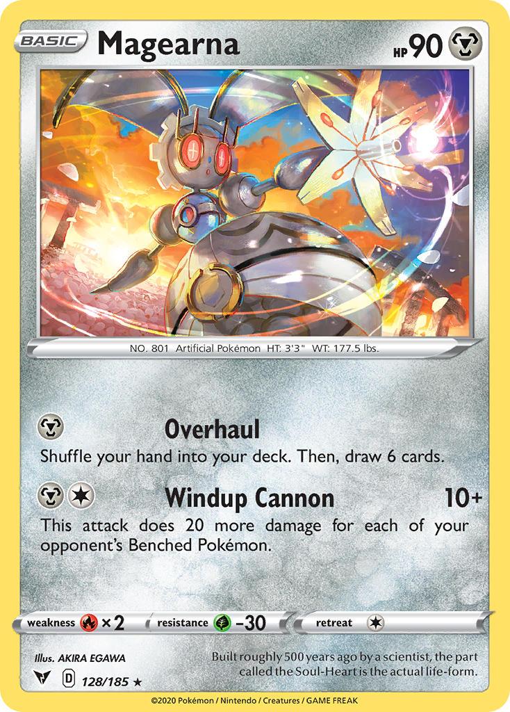 128, Fire[×2], Grass[-30], Holo Rare, Holofoil, Metal, Reverse Holofoil, Sword & Shield: Vivid Voltage Magearna (128/185) [Sword & Shield: Vivid Voltage] - Trading Card World
