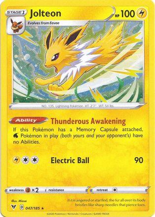 047, Fighting[×2], Holo Rare, Holofoil, Lightning, Sword & Shield: Vivid Voltage Jolteon (047/185) (Cosmos Holo) [Sword & Shield: Vivid Voltage] - Trading Card World