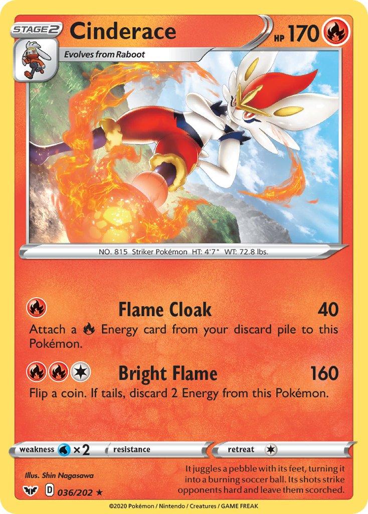 036, Fire, Holo Rare, Holofoil, Sword & Shield: Base Set, Water[×2] Cinderace (036/202) (Cracked Ice Holo) (Theme Deck Exclusives) [Sword & Shield: Base Set] - Trading Card World