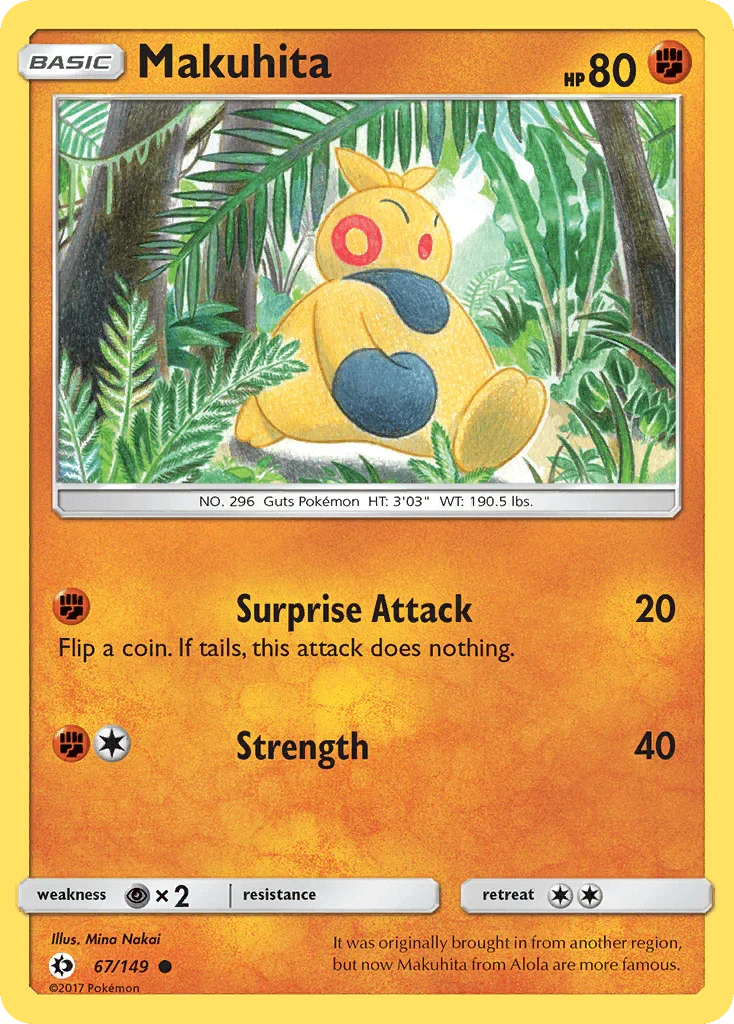 67, Common, Fighting, Normal, Psychic[×2], Reverse Holofoil, Sun & Moon: Base Set Makuhita (67/149) [Sun & Moon: Base Set] - Trading Card World