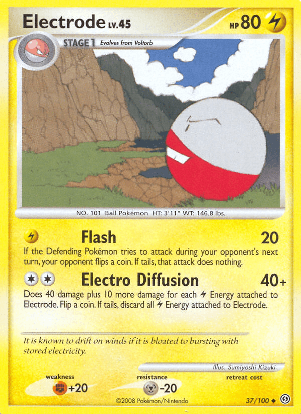 37, Diamond & Pearl: Stormfront, Fighting[+20], Lightning, Metal[-20], Normal, Reverse Holofoil, Uncommon Electrode (37/100) [Diamond & Pearl: Stormfront] - Trading Card World