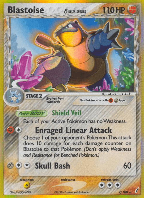 EX: Crystal Guardians, Fighting, Holo Rare, Holofoil, Lightning[×2], Metal Blastoise (2/100) (Delta Species) [EX: Crystal Guardians] - Trading Card World