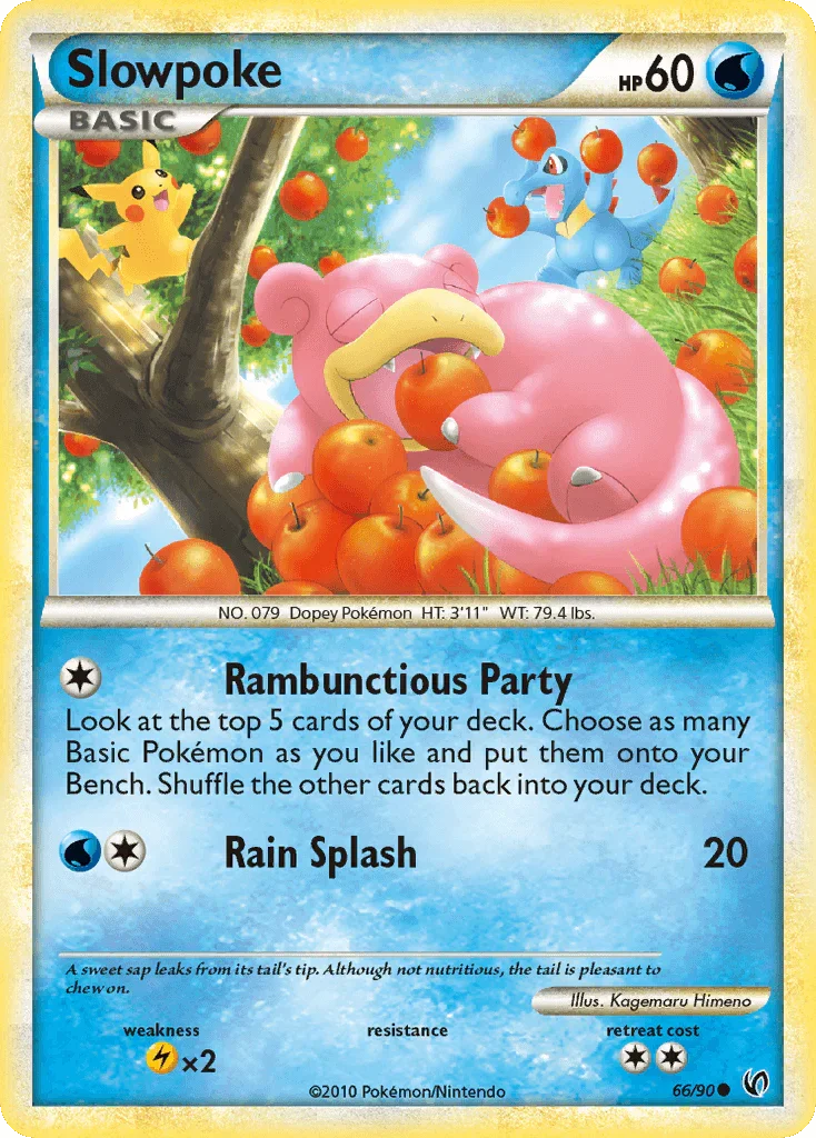 66, Common, HeartGold & SoulSilver: Undaunted, Lightning[×2], Normal, Reverse Holofoil, Water Slowpoke (66/90) [HeartGold & SoulSilver: Undaunted] - Trading Card World