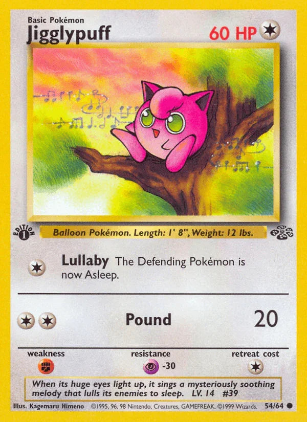1st Edition Normal, 54, Colorless, Common, Fighting[×2], Jungle 1st Edition, Psychic[-30] Jigglypuff (54/64) [Jungle 1st Edition] - Trading Card World