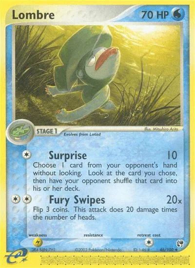 46, EX: Sandstorm, Lightning[×2], Normal, Reverse Holofoil, Uncommon, Water Lombre (46/100) [EX: Sandstorm] - Trading Card World