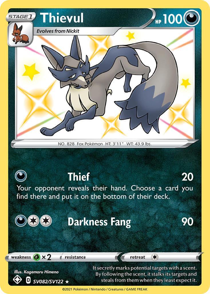 Darkness, Grass[×2], Holofoil, SV082, Sword & Shield: Shining Fates, Ultra Rare Thievul (SV082/SV122) [Sword & Shield: Shining Fates] - Trading Card World
