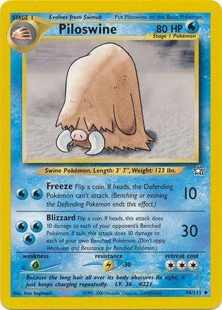 44, Grass[×2], Lightning[-30], Neo Genesis Unlimited, Normal, Uncommon, Water Piloswine (44/111) [Neo Genesis Unlimited] - Trading Card World