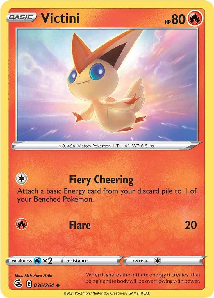 036, Fire, Normal, Reverse Holofoil, Sword & Shield: Fusion Strike, Uncommon, Water [x2] Victini (036/264) [Sword & Shield: Fusion Strike] - Trading Card World