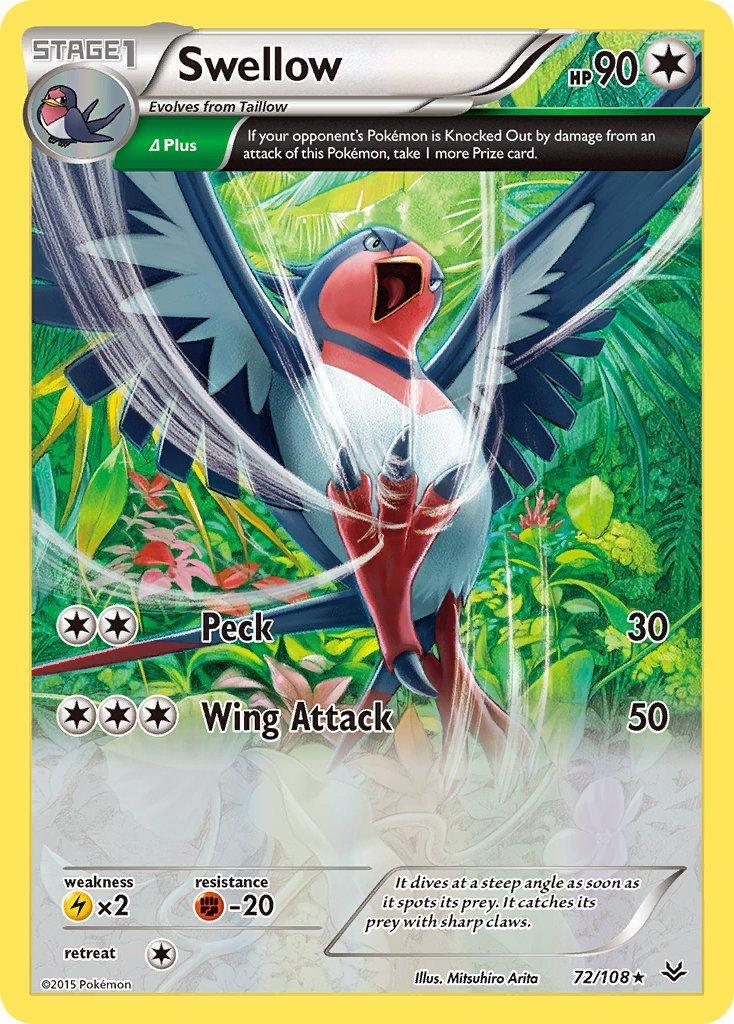 72, Colorless, Fighting[-20], Lightning[×2], Normal, Rare, XY: Roaring Skies Swellow (72/108) (Theme Deck Exclusive) [XY: Roaring Skies] - Trading Card World