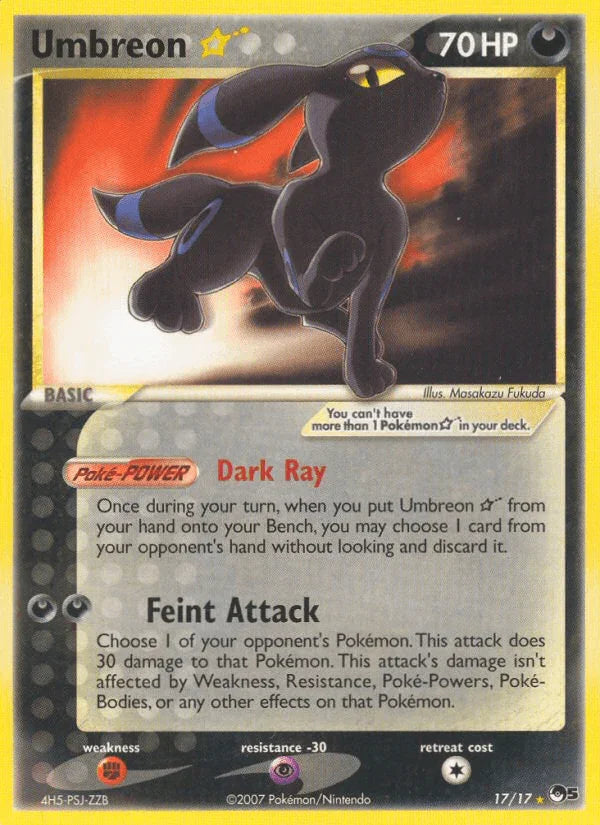 17, Darkness, Fighting[×2], Holofoil, Normal, POP Series 5, Psychic[-30], Ultra Rare Umbreon Star (17/17) [POP Series 5] - Trading Card World