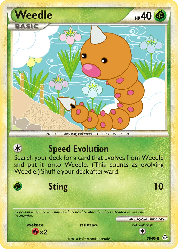 69, Common, Fire[×2], Grass, HeartGold & SoulSilver: Unleashed, Normal, Reverse Holofoil Weedle (69/95) [HeartGold & SoulSilver: Unleashed] - Trading Card World