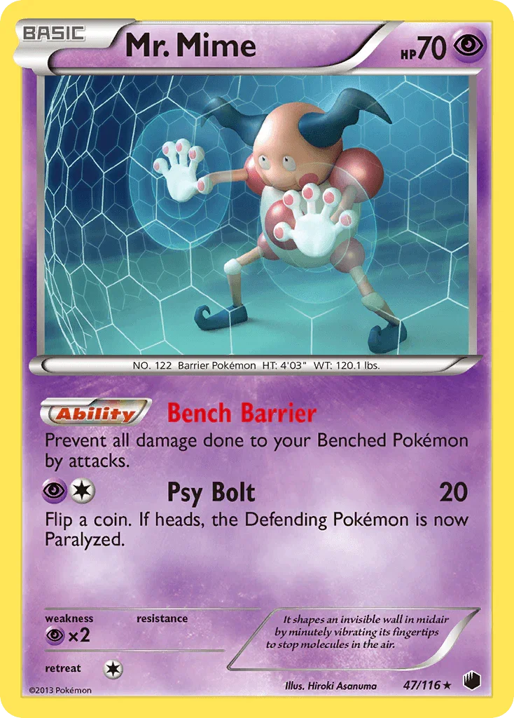 47, Black & White: Plasma Freeze, Normal, Psychic, Psychic[×2], Rare, Reverse Holofoil Mr. Mime (47/116) [Black & White: Plasma Freeze] - Trading Card World