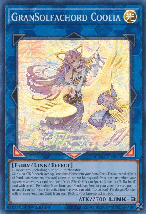 1st Edition, Cyberstorm Access, Fairy, Light, Link/Effect Monster, Super Rare GranSolfachord Coolia [CYAC-EN049] Super Rare - Trading Card World