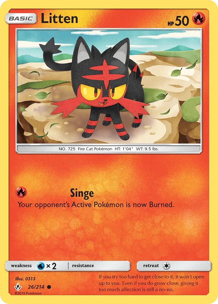 26, Common, Fire, Normal, Reverse Holofoil, Sun & Moon: Unbroken Bonds, Water[×2] Litten (26/214) [Sun & Moon: Unbroken Bonds] - Trading Card World