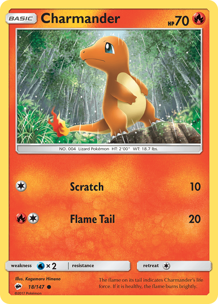 18, Common, Fire, Normal, Reverse Holofoil, Sun & Moon: Burning Shadows, Water[×2] Charmander (18/147) [Sun & Moon: Burning Shadows] - Trading Card World