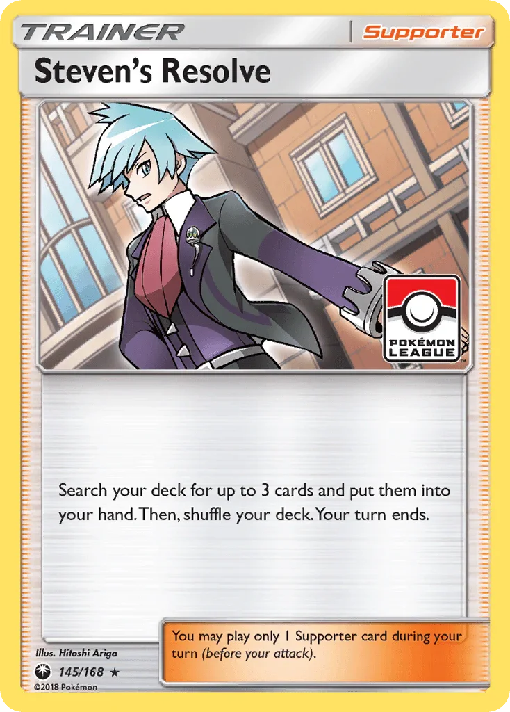 145, Holo Rare, Holofoil, Reverse Holofoil, Sun & Moon: Celestial Storm, Supporter Steven's Resolve (145/168) [Sun & Moon: Celestial Storm] - Trading Card World