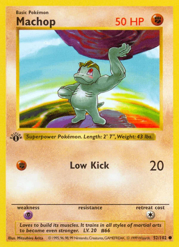 1st Edition Normal, 52, Base Set 1st Edition, Common, Fighting, Psychic[×2] Machop (52/102) (Shadowless) [Base Set 1st Edition] - Trading Card World