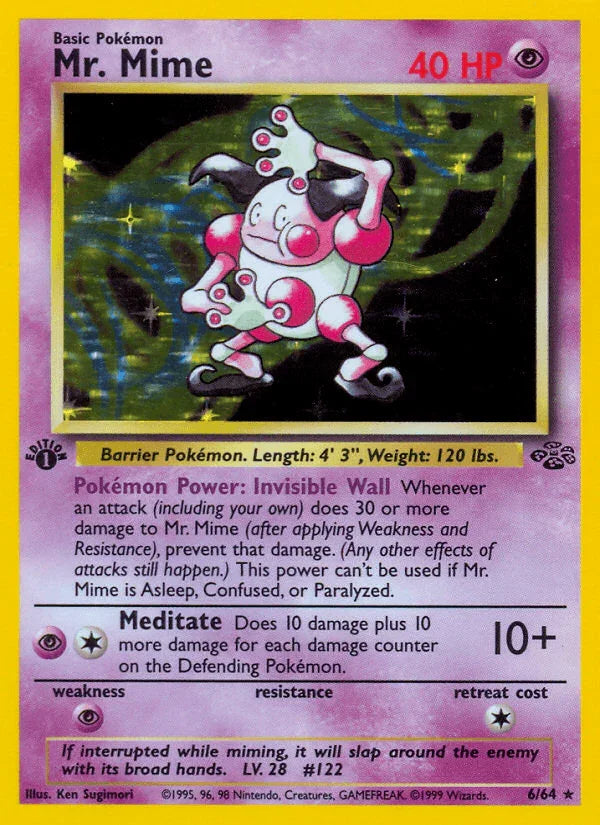 1st Edition Holofoil, Holo Rare, Jungle 1st Edition, Psychic, Psychic[×2] Mr. Mime (6/64) [Jungle 1st Edition] - Trading Card World