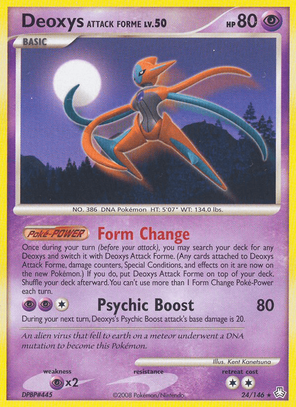 24, Diamond & Pearl: Legends Awakened, Normal, Psychic, Psychic[×2], Rare, Reverse Holofoil Deoxys Attack Forme (24/146) [Diamond & Pearl: Legends Awakened] - Trading Card World