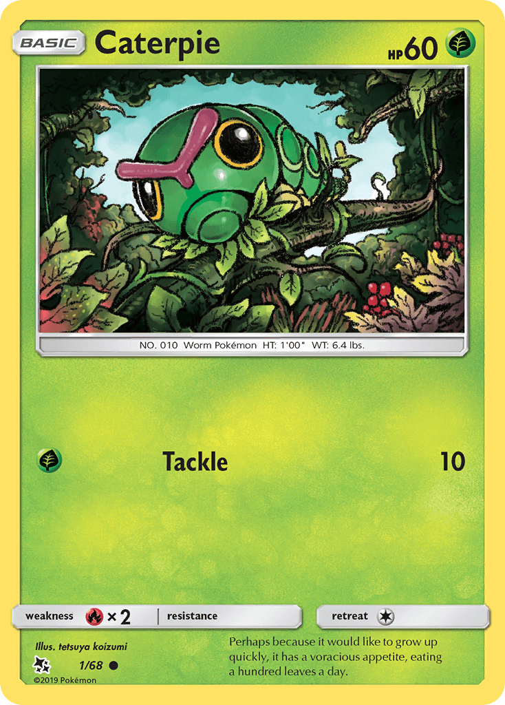 Common, Fire[×2], Grass, Normal, Reverse Holofoil, Sun & Moon: Hidden Fates Caterpie (1/68) [Sun & Moon: Hidden Fates] - Trading Card World