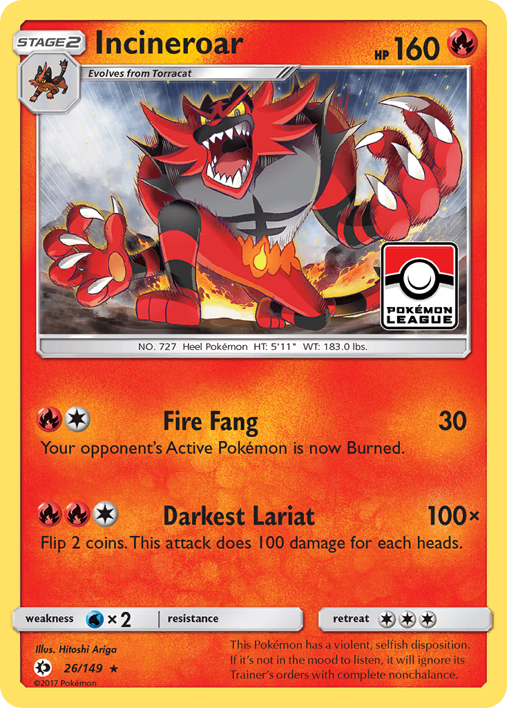 26, Fire, Normal, Rare, Reverse Holofoil, Sun & Moon: Base Set, Water[×2] Incineroar (26/149) [Sun & Moon: Base Set] - Trading Card World