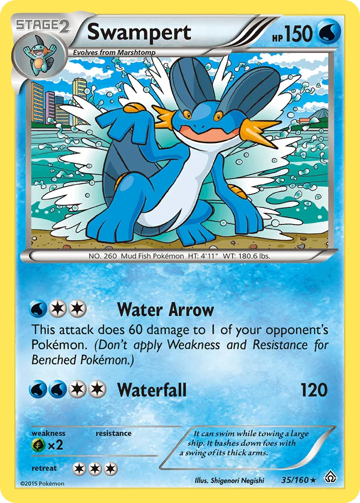 35, Grass[×2], Normal, Rare, Reverse Holofoil, Water, XY: Primal Clash Swampert (35/160) [XY: Primal Clash] - Trading Card World