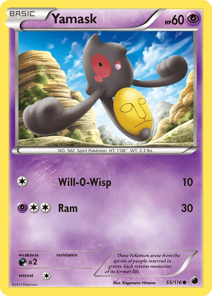 55, Black & White: Plasma Freeze, Common, Darkness[×2], Normal, Psychic, Reverse Holofoil Yamask (55/116) [Black & White: Plasma Freeze] - Trading Card World