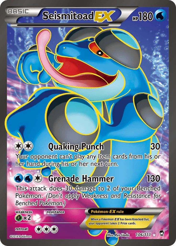 106, Grass[×2], Holofoil, Ultra Rare, Water, XY: Furious Fists Seismitoad EX (106/111) [XY: Furious Fists] - Trading Card World