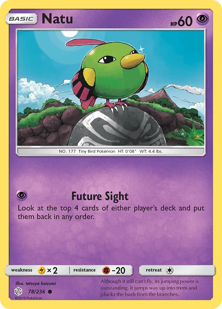 78, Common, Fighting[-20], Lightning[×2], Normal, Psychic, Reverse Holofoil, Sun & Moon: Cosmic Eclipse Natu (78/236) [Sun & Moon: Cosmic Eclipse] - Trading Card World