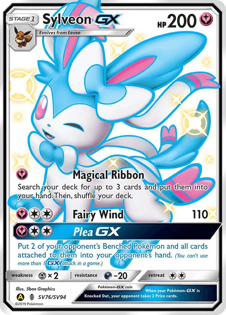 Darkness[-20], Fairy, Holofoil, Metal[×2], Sun & Moon: Hidden Fates - Shiny Vault, SV76, Ultra Rare Sylveon GX (SV76/SV94) [Sun & Moon: Hidden Fates - Shiny Vault] - Trading Card World