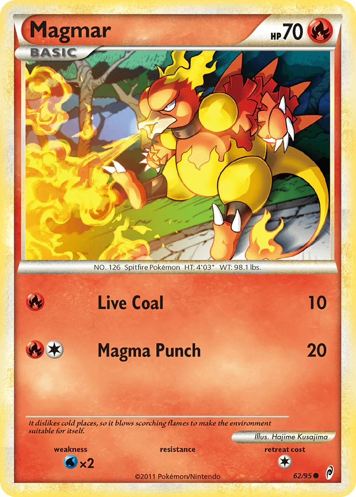 62, Common, Fire, HeartGold & SoulSilver: Call of Legends, Normal, Reverse Holofoil, Water[×2] Magmar (62/95) [HeartGold & SoulSilver: Call of Legends] - Trading Card World