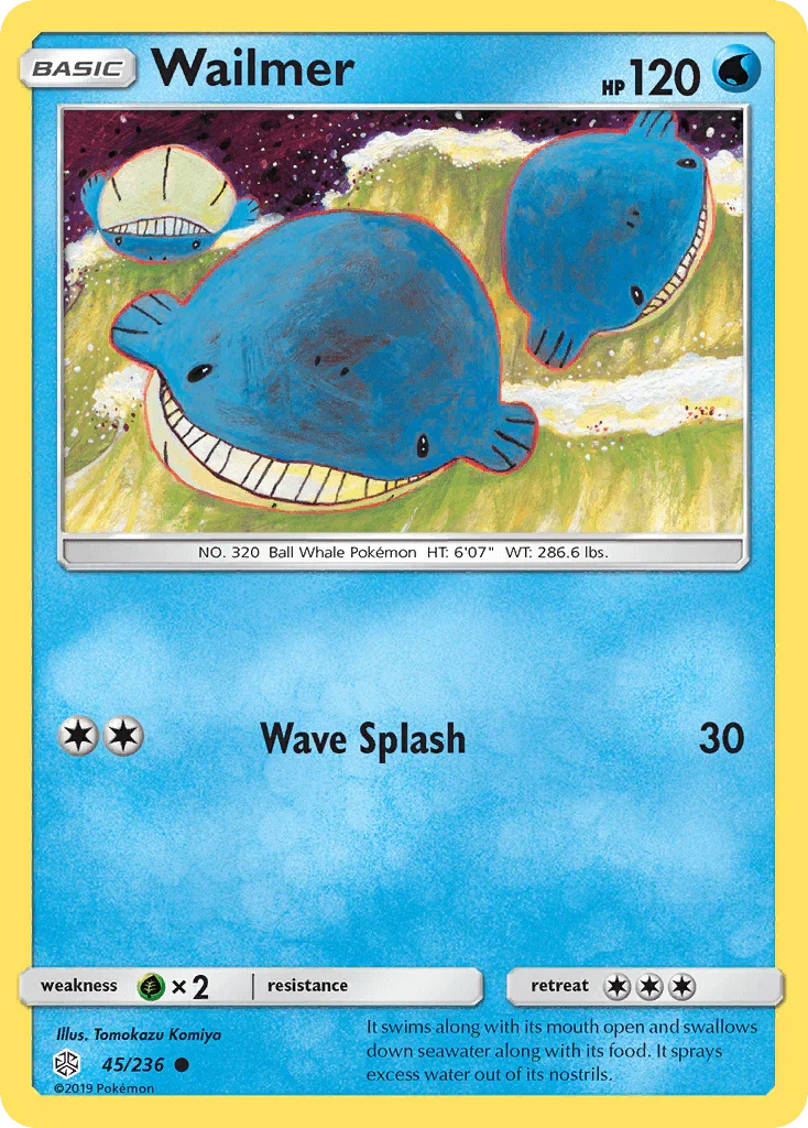 45, Common, Grass[×2], Normal, Reverse Holofoil, Sun & Moon: Cosmic Eclipse, Water Wailmer (45/236) [Sun & Moon: Cosmic Eclipse] - Trading Card World