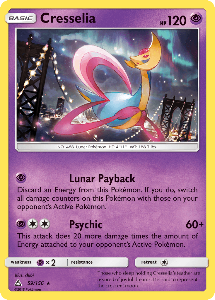 59, Holo Rare, Holofoil, Psychic, Psychic[×2], Reverse Holofoil, Sun & Moon: Ultra Prism Cresselia (59/156) [Sun & Moon: Ultra Prism] - Trading Card World